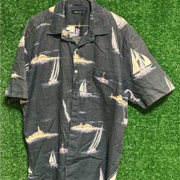 Nautica Gray Casual Button Down Shirt Nautical Theme - Picture 1 of 7